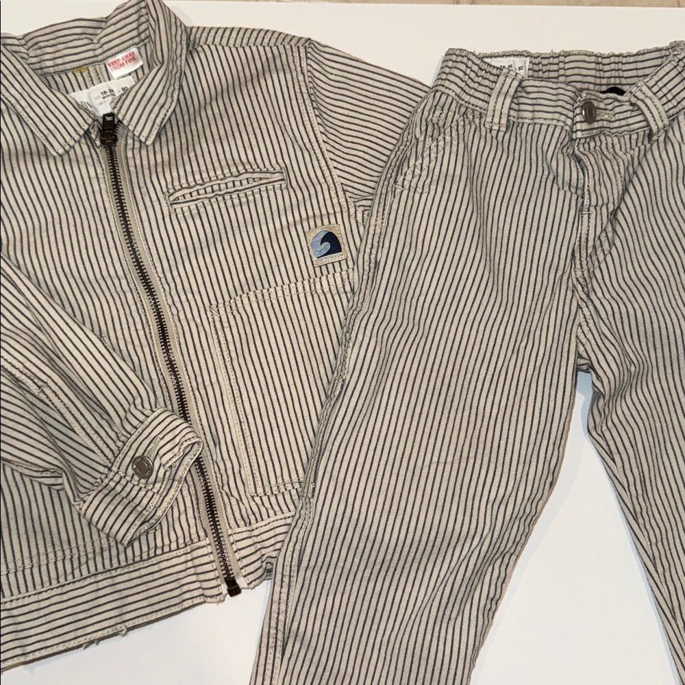 Zara Black and White Striped Jacket and Pants Set